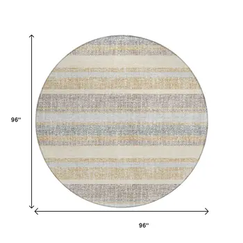 8' Gold And Silver Round Striped Washable Indoor Outdoor Area Rug