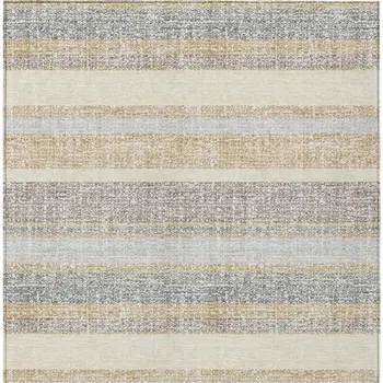 10' X 14' Gold And Silver Striped Washable Indoor Outdoor Area Rug
