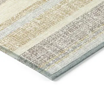 10' X 14' Gold And Silver Striped Washable Indoor Outdoor Area Rug