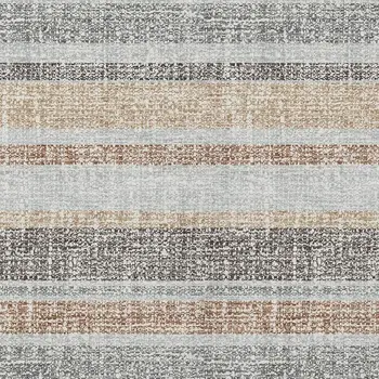 3' X 5' Gray And Silver Striped Washable Indoor Outdoor Area Rug