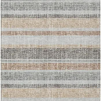 5' X 8' Gray And Silver Striped Washable Indoor Outdoor Area Rug