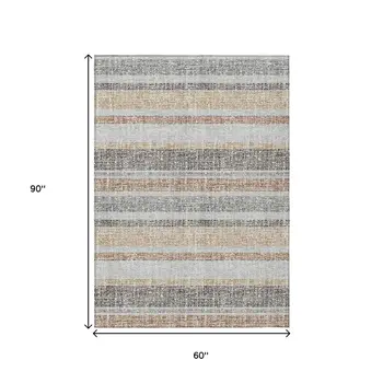 5' X 8' Gray And Silver Striped Washable Indoor Outdoor Area Rug