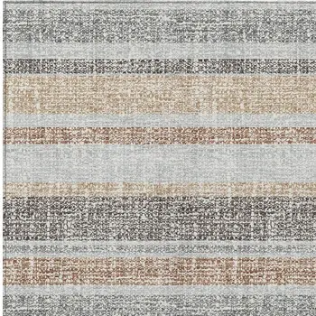 5' X 8' Gray And Silver Striped Washable Indoor Outdoor Area Rug