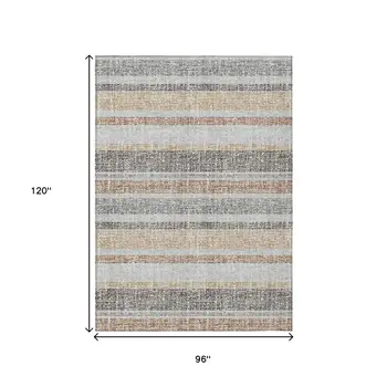 8' X 10' Gray And Silver Striped Washable Indoor Outdoor Area Rug