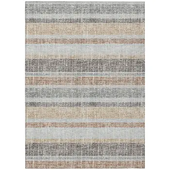 8' X 10' Gray And Silver Striped Washable Indoor Outdoor Area Rug