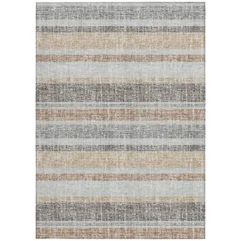 9' X 12' Gray And Silver Striped Washable Indoor Outdoor Area Rug