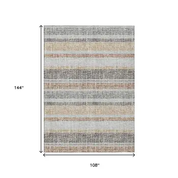 9' X 12' Gray And Silver Striped Washable Indoor Outdoor Area Rug