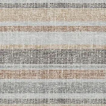 9' X 12' Gray And Silver Striped Washable Indoor Outdoor Area Rug
