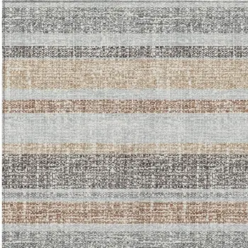9' X 12' Gray And Silver Striped Washable Indoor Outdoor Area Rug