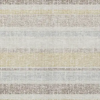 3' X 5' Ivory And Beige Striped Washable Indoor Outdoor Area Rug