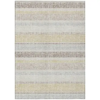 3' X 5' Ivory And Beige Striped Washable Indoor Outdoor Area Rug