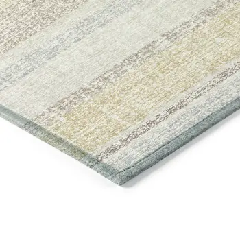 3' X 5' Ivory And Beige Striped Washable Indoor Outdoor Area Rug