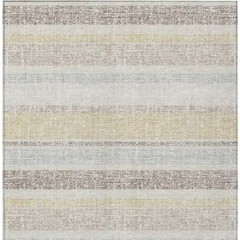 3' X 5' Ivory And Beige Striped Washable Indoor Outdoor Area Rug