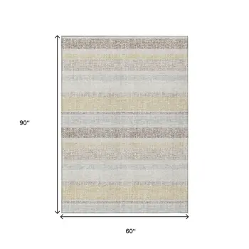5' X 8' Ivory And Beige Striped Washable Indoor Outdoor Area Rug