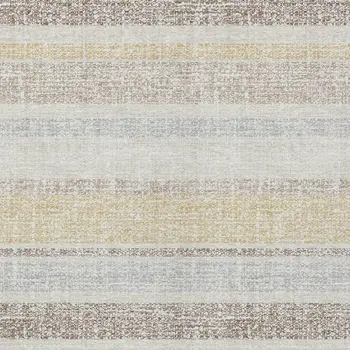 5' X 8' Ivory And Beige Striped Washable Indoor Outdoor Area Rug