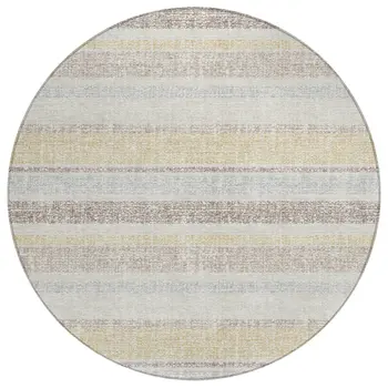 8' Ivory And Beige Round Striped Washable Indoor Outdoor Area Rug