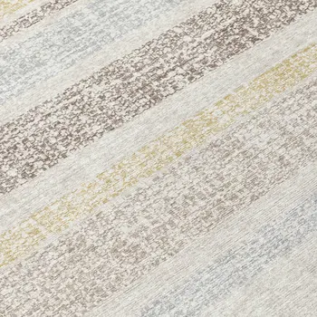 8' Ivory And Beige Round Striped Washable Indoor Outdoor Area Rug