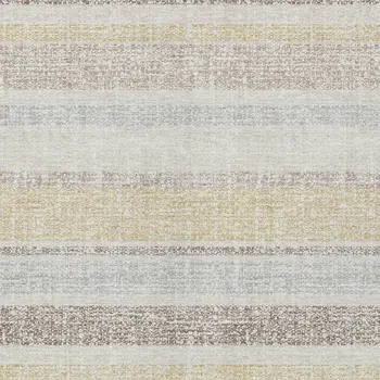8' X 10' Ivory And Beige Striped Washable Indoor Outdoor Area Rug