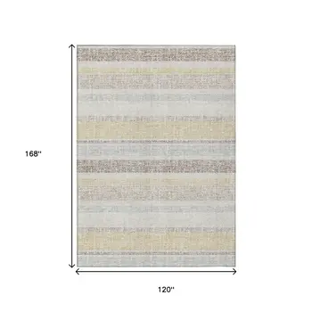 10' X 14' Ivory And Beige Striped Washable Indoor Outdoor Area Rug