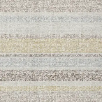 10' X 14' Ivory And Beige Striped Washable Indoor Outdoor Area Rug
