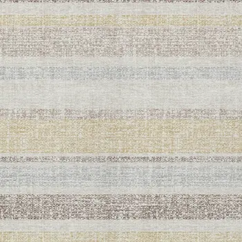 10' X 14' Ivory And Beige Striped Washable Indoor Outdoor Area Rug