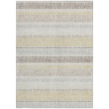 10' X 14' Ivory And Beige Striped Washable Indoor Outdoor Area Rug