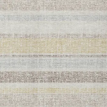 10' X 14' Ivory And Beige Striped Washable Indoor Outdoor Area Rug