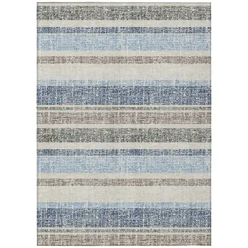 5' X 8' Navy Blue And Beige Striped Washable Indoor Outdoor Area Rug