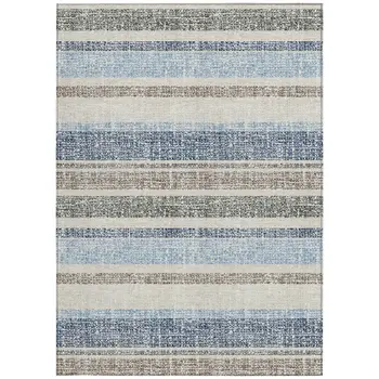 5' X 8' Navy Blue And Beige Striped Washable Indoor Outdoor Area Rug