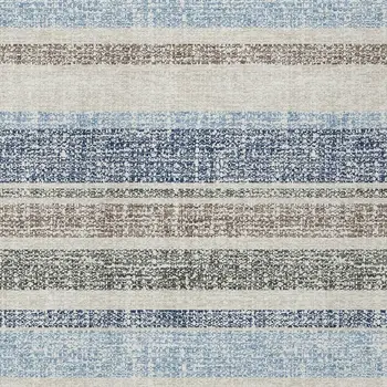 8' X 10' Navy Blue And Beige Striped Washable Indoor Outdoor Area Rug