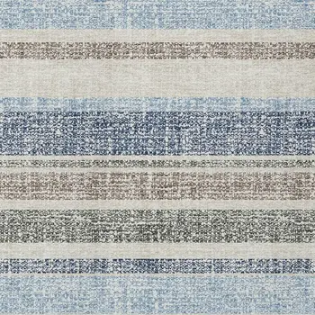8' X 10' Navy Blue And Beige Striped Washable Indoor Outdoor Area Rug