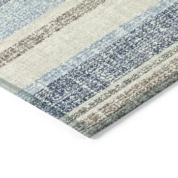 9' X 12' Navy Blue And Beige Striped Washable Indoor Outdoor Area Rug