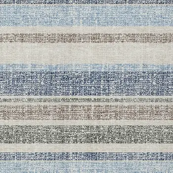 9' X 12' Navy Blue And Beige Striped Washable Indoor Outdoor Area Rug