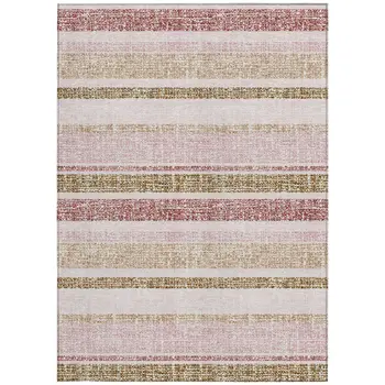 3' X 5' Pink And Beige Striped Washable Indoor Outdoor Area Rug