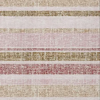 3' X 5' Pink And Beige Striped Washable Indoor Outdoor Area Rug