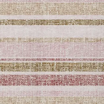3' X 5' Pink And Beige Striped Washable Indoor Outdoor Area Rug