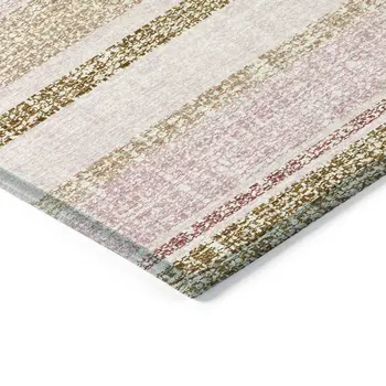 3' X 5' Pink And Beige Striped Washable Indoor Outdoor Area Rug