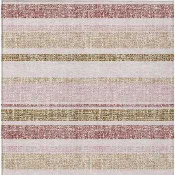 5' X 8' Pink And Beige Striped Washable Indoor Outdoor Area Rug