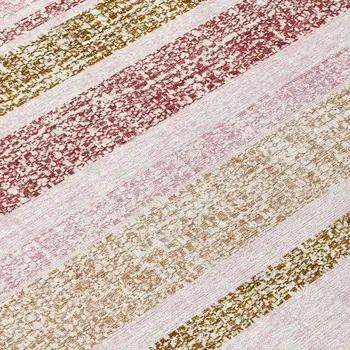 8' Pink And Beige Round Striped Washable Indoor Outdoor Area Rug