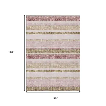 8' X 10' Pink And Beige Striped Washable Indoor Outdoor Area Rug
