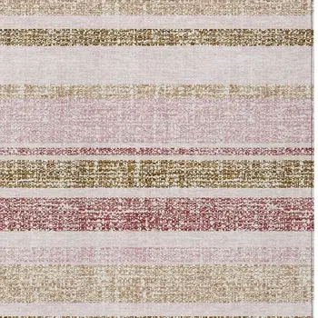 8' X 10' Pink And Beige Striped Washable Indoor Outdoor Area Rug