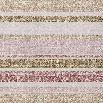 8' X 10' Pink And Beige Striped Washable Indoor Outdoor Area Rug