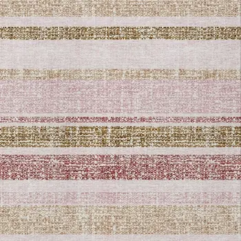 8' X 10' Pink And Beige Striped Washable Indoor Outdoor Area Rug