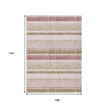 9' X 12' Pink And Beige Striped Washable Indoor Outdoor Area Rug