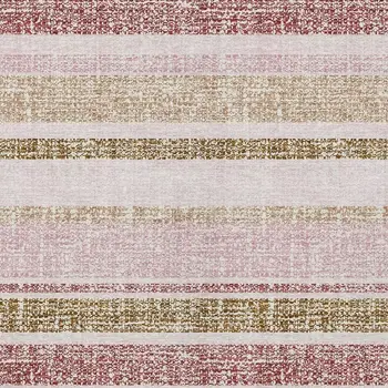 9' X 12' Pink And Beige Striped Washable Indoor Outdoor Area Rug