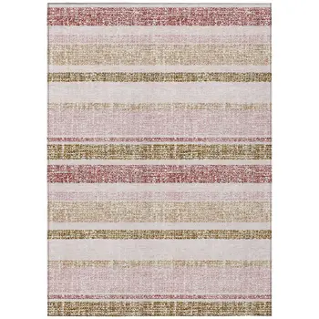 9' X 12' Pink And Beige Striped Washable Indoor Outdoor Area Rug