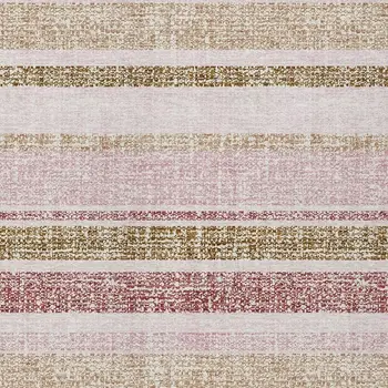10' X 14' Pink And Beige Striped Washable Indoor Outdoor Area Rug