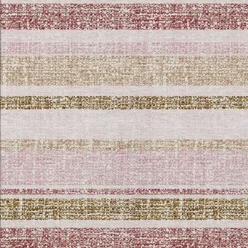 10' X 14' Pink And Beige Striped Washable Indoor Outdoor Area Rug