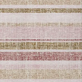 10' X 14' Pink And Beige Striped Washable Indoor Outdoor Area Rug