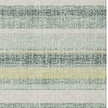 3' X 5' Pale Aqua And Lime Green Striped Washable Indoor Outdoor Area Rug